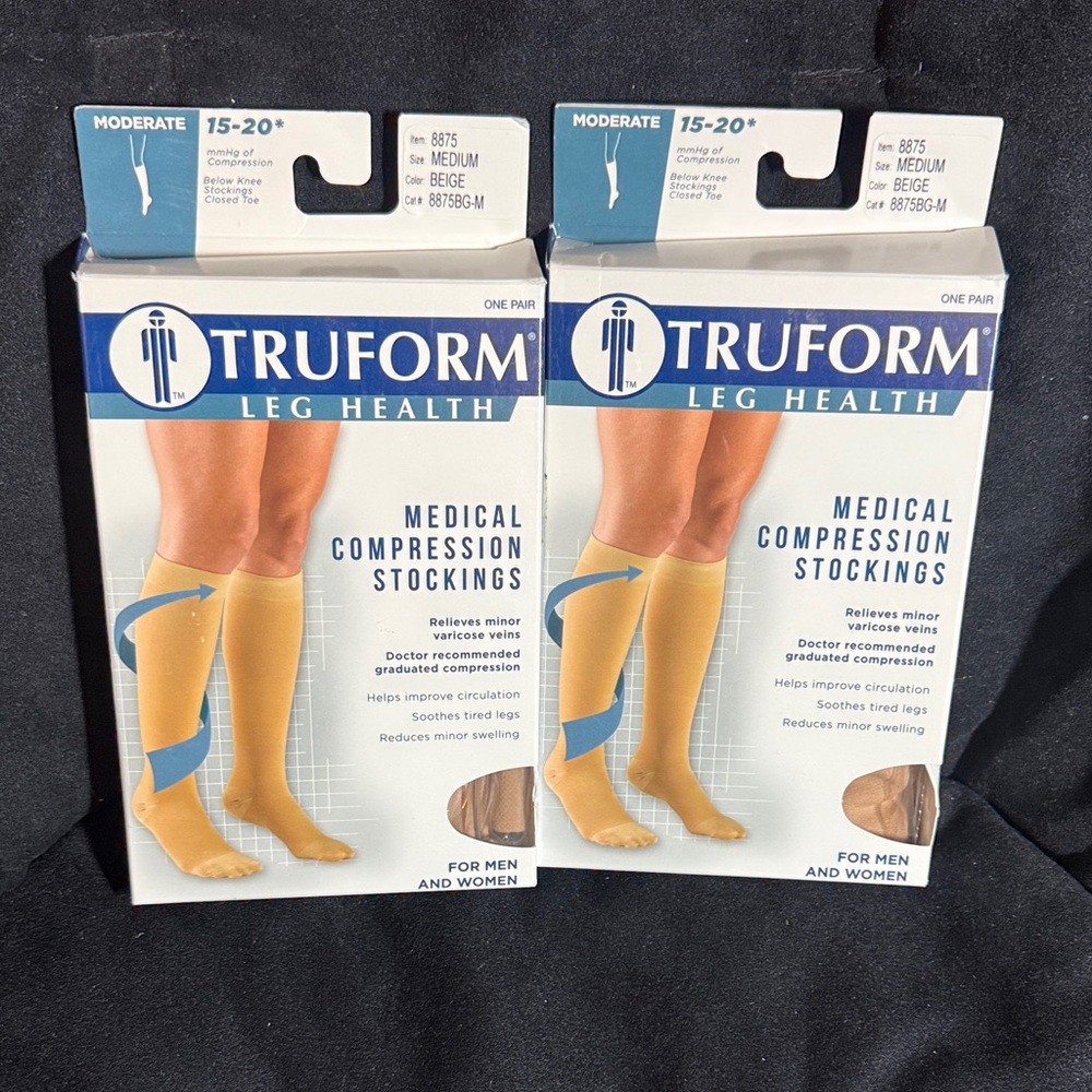 2 pairs -Brand New Truform Beige Medical Compression Stockings Size Medium